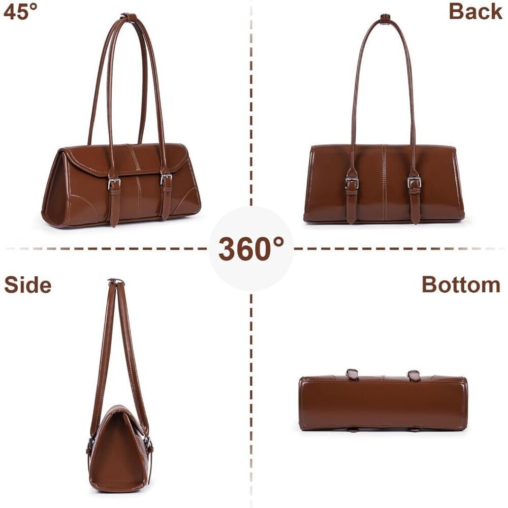Women's Brown Faux Leather Tote Bag Small Shoulder Handbag Purse - Picture 3 of 6
